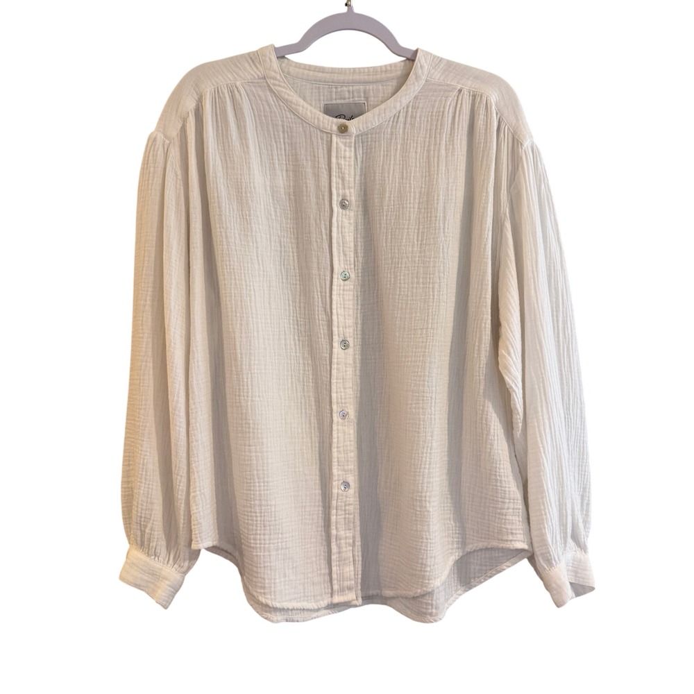 Rails Charlet Button Down Women L White Organic Cotton Gauze Coastal Grandmother